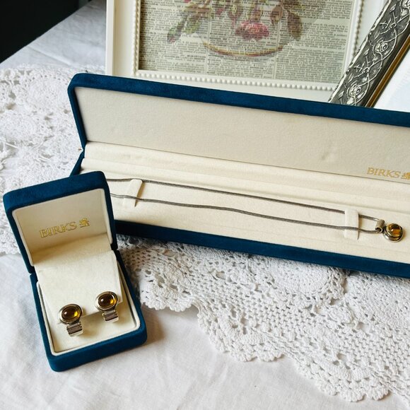 Birks 18K Sterling Citrine Omega Necklace and Earrings Set - Picture 4 of 15